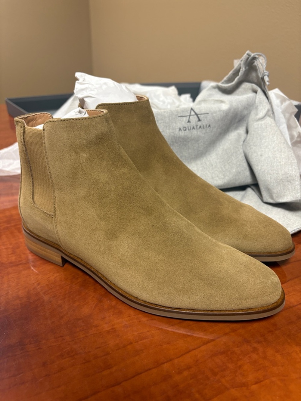 Aquatalia women’s Suede Chukka Boots in Light Tan